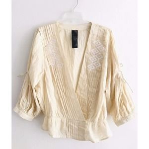 Free People | New Romantics Crazy Little Thing Blouse Womens M Beige Pleated Top